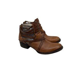 Freebird Stair Brown Leather Distressed Strappy Ankle Booties Shoes Womens sz 9